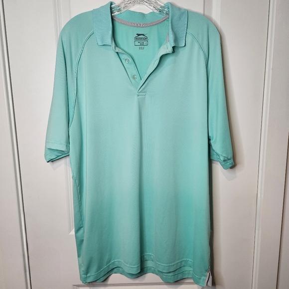 Men's Aqua Green Short Sleeve Polo Relaxed Stretch Fit Shirt Golf Bowling L - Picture 11 of 11